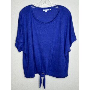 Chicos Shirt Womens 3 US XL Purple Tie Front Short Sleeve Relaxed Linen Casual